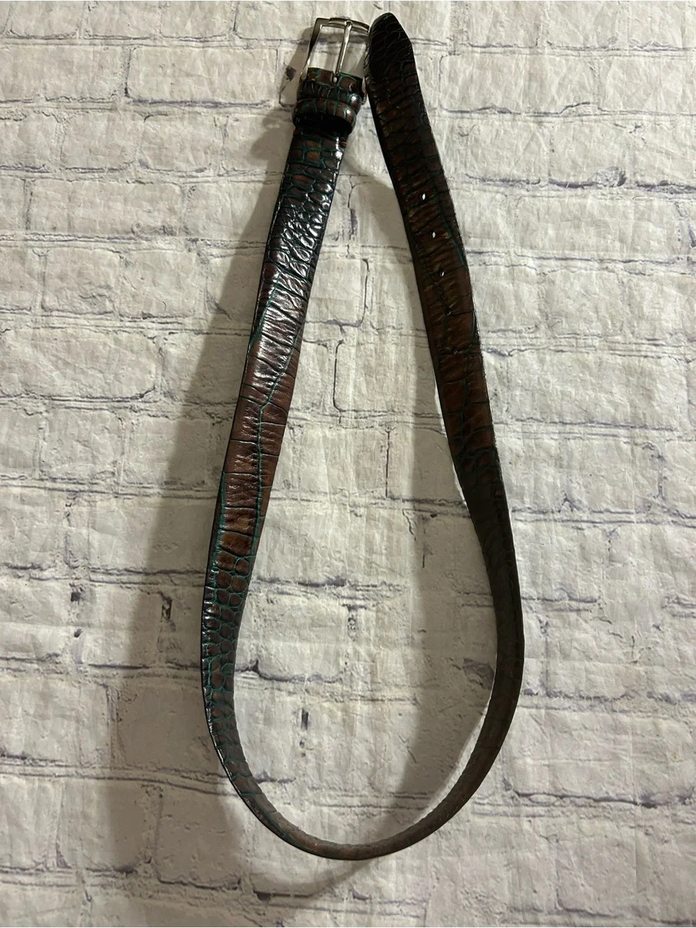 BILL LAVIN “SOFT COLLECTION “ 2-TONE BROWN & TEAL BLUE HANDMADE CROC ITALY BELT